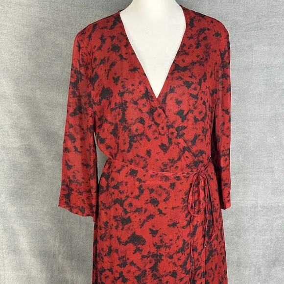 Ganni Dress Womens 42 US Large Red Wrap Midi Georgette Party Career Whimsigoth - Picture 2 of 15